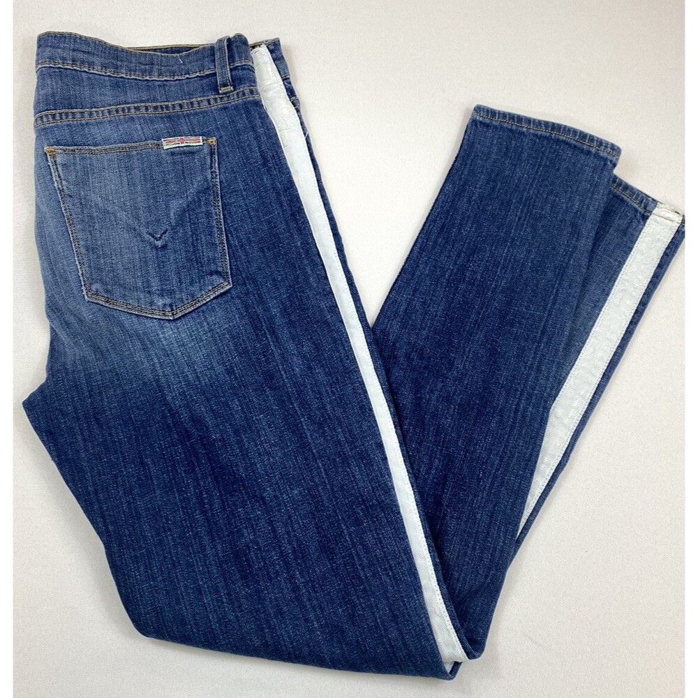 Hudson Womens Medium Wash Nico Midrise Super Skinny White Stripe Denim Jeans 30